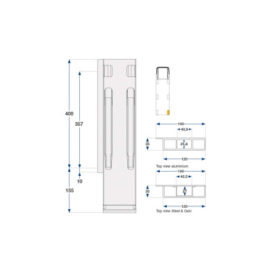 Bagstolpe K20 400mm microgalv BD venstre