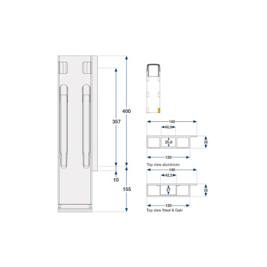 Bagstolpe K20 400mm microgalv BD højre