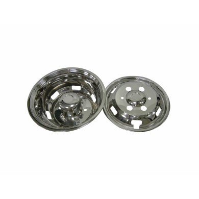 Hjulkapsel set for Iveco Daily 16x6,0" - Heavy, PCD 205mm - 2 x Forkapsel rustfri - 2 x Bagkapsel rustfri - Overtrækmøtrikker - Beslag og værktøj