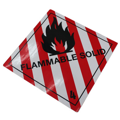 Brandfarligt, fast stof - Fareklassenr. 4.1 - 250x250 mm selvklæbende