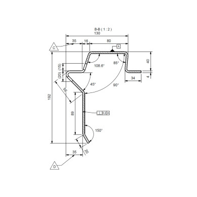 Kantprofil m/nese 2996mm lengde, 40mm m/surringshull - 1009-20170010
